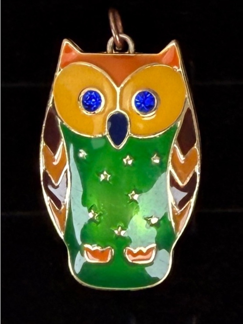Vintage Cloisonné Goldtone Colorful Puff Owl Pendant
